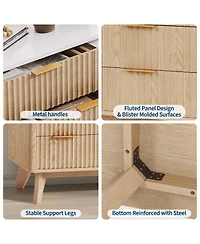 gaomon 54" Fluted 9 Drawer Wood Dresser with Metal Handles and Curved Profile, Modern Tv Stand