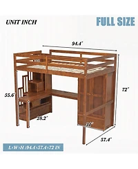 Sailvan Loft Wood Bed with Desk, Bookshelves and Wardrobe Doors Drawer