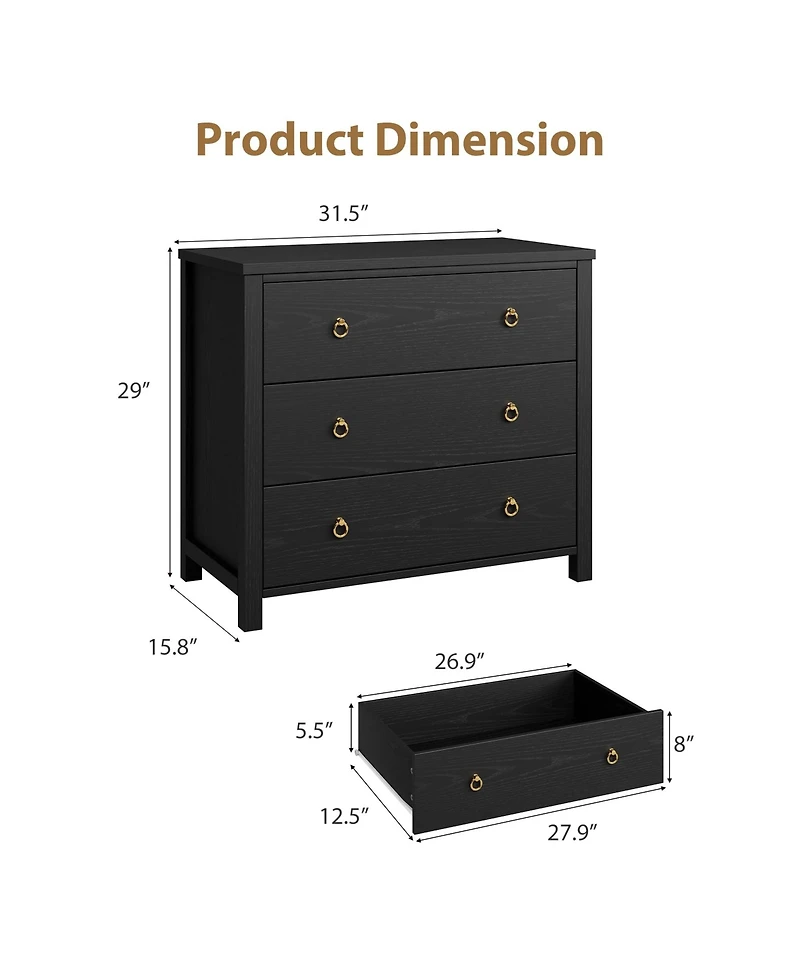 gaomon 3 Drawer Modern Dresser, Tall Wooden Storage Chest Organizer for Bedroom Living Room Hallway