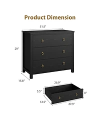 gaomon 3 Drawer Modern Dresser, Tall Wooden Storage Chest Organizer for Bedroom Living Room Hallway