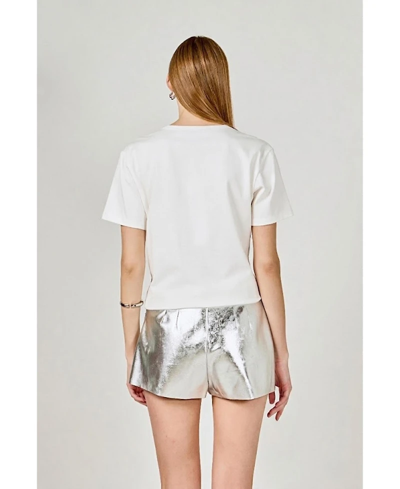 endless rose Women's Patch Embroidered T Shirt