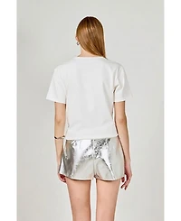 endless rose Women's Patch Embroidered T Shirt