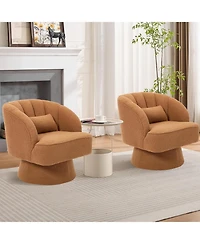 gaomon Modern Swivel Barrel Accent Chair,360 Teddy Fabric Upholstered Armchair with Striped Backrest and Plush Padding,Comfy Round Lounge Chair