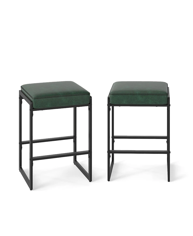 Slickblue Modern Bar Stools Set of 2 Counter Height with Faux Leather Seat for Kitchen and Dining