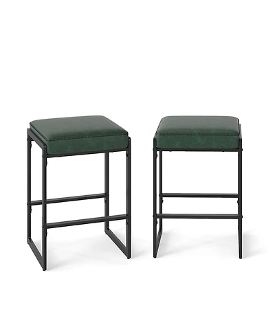 Slickblue Modern Bar Stools Set of 2 Counter Height with Faux Leather Seat for Kitchen and Dining