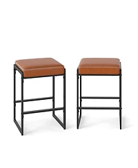 Slickblue Modern Bar Stools Set of 2 Counter Height with Faux Leather Seat for Kitchen and Dining