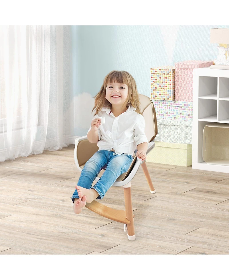 Gouun Baby Wooden High Chair with 4-Level Dishwasher Safe Tray
