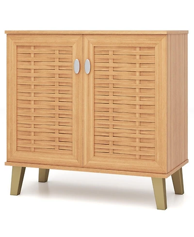 Gouun 2-Door 4-Tier Shoe Cabinet with Ventilated Woven Doors and Anti-Tip Kit