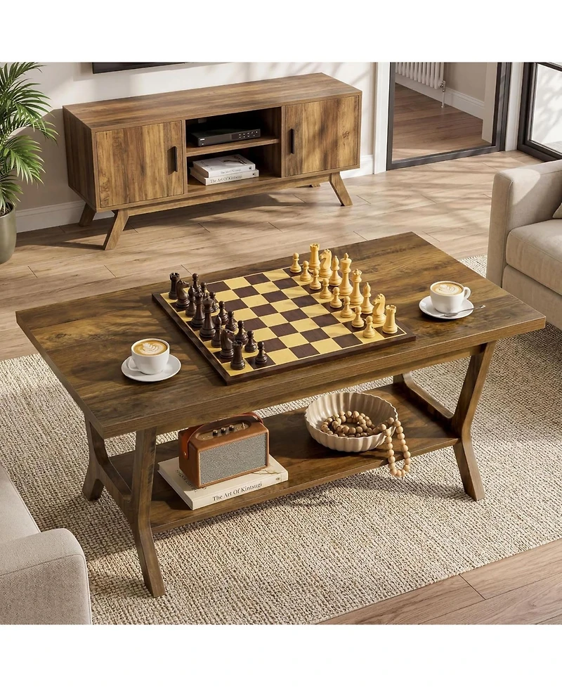 Tribesigns Coffee Table for Living Room, Farmhouse Rectangle Coffee Table with Storage Shelf, Rustic Wooden Center Tea Table