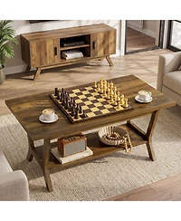 Tribesigns Coffee Table for Living Room, Farmhouse Rectangle Coffee Table with Storage Shelf, Rustic Wooden Center Tea Table