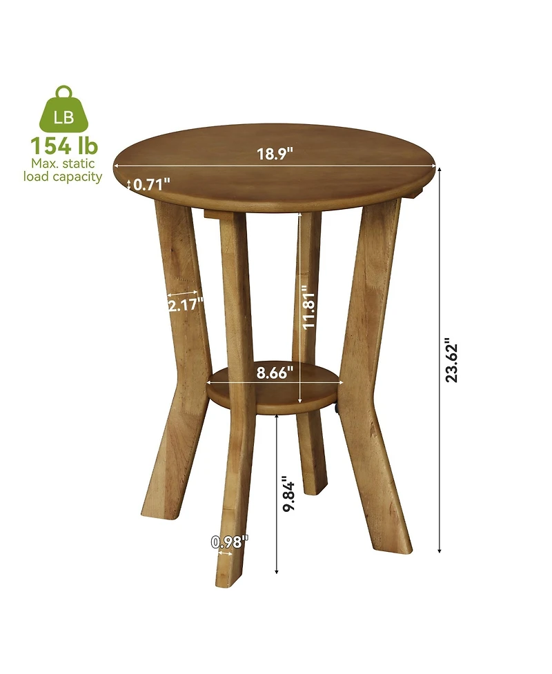 Tribesigns Side Table, 2-Tier Small Round End Table, Nightstand with Open Shelves