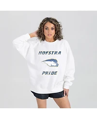 Gameday Couture Women's White Hofstra University Pride Oversized Good Vibes Premium Fleece Drop Shoulder Pullover Sweatshirt