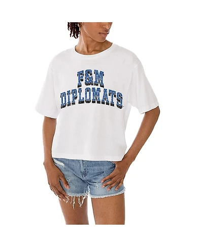 Gameday Couture Women's White Franklin Marshall Diplomats Claim to Fame Boxy Cropped T-Shirt