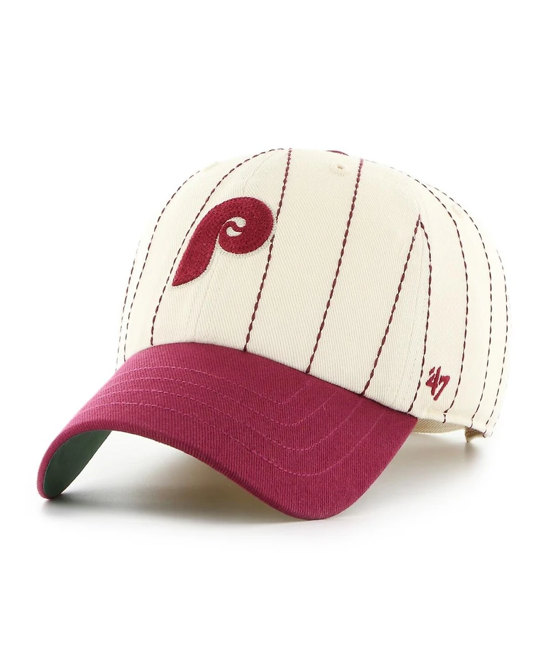 '47 Brand x Rawlings Men's Natural/Burgundy Philadelphia Phillies Pinstripe Clean Up Adjustable Hat