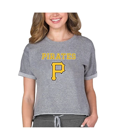 Concepts Sport Women's Gray Pittsburgh Pirates Tri-Blend Mainstream Terry Short Sleeve Sweatshirt Top