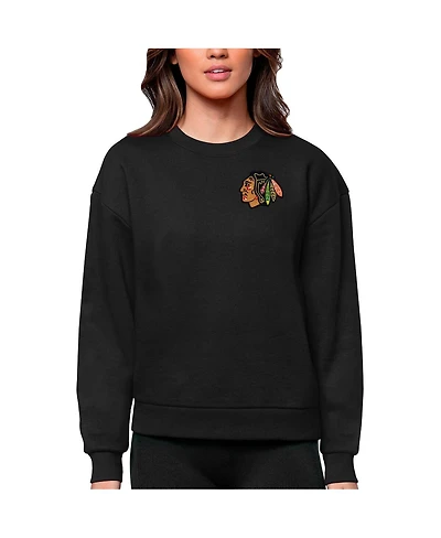 Antigua Women's Black Chicago Blackhawks Primary Logo Victory Crewneck Pullover Sweatshirt