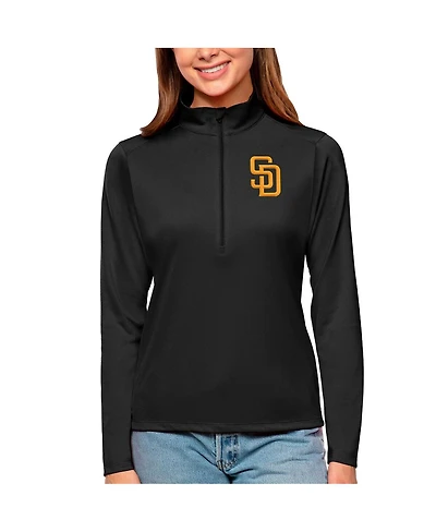 Antigua Women's Black San Diego Padres Tribute Quarter-Zip Pullover Top