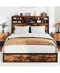 Slickblue Metal Platform Bed Frame with Storage Headboard