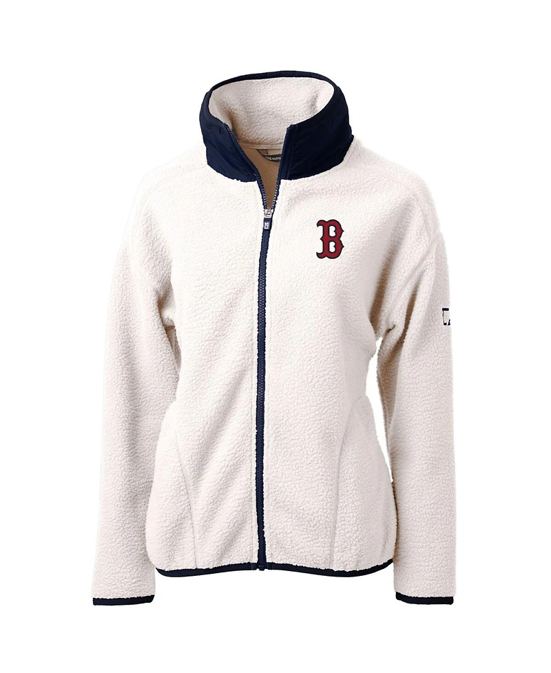 Cutter & Buck Women's White/Navy Boston Red Sox Cascade Eco Sherpa Fleece Full-Zip Jacket
