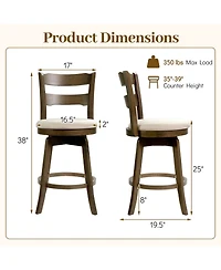 Slickblue Set of 2 Swivel Counter Stools with Backrest and Cushioned Seat