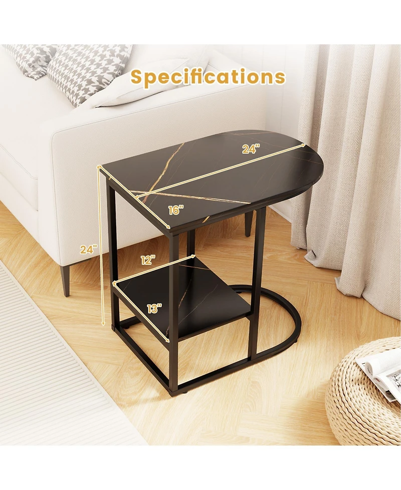 Gymax 2PCS C-Shaped Side Table Compact 2-tier Storage End for Small Space