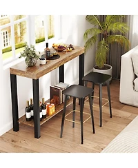 Slickblue 2 Tier Bar Table with Open Shelves, Home Bar Storage Unit for Kitchen and Living Space-Rustic