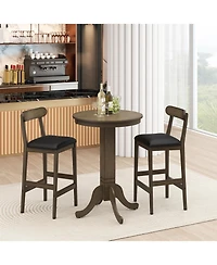 Slickblue Modern Bar Stools Set of 2 with Upholstered Seat, Rubber Wood Legs and Footrest