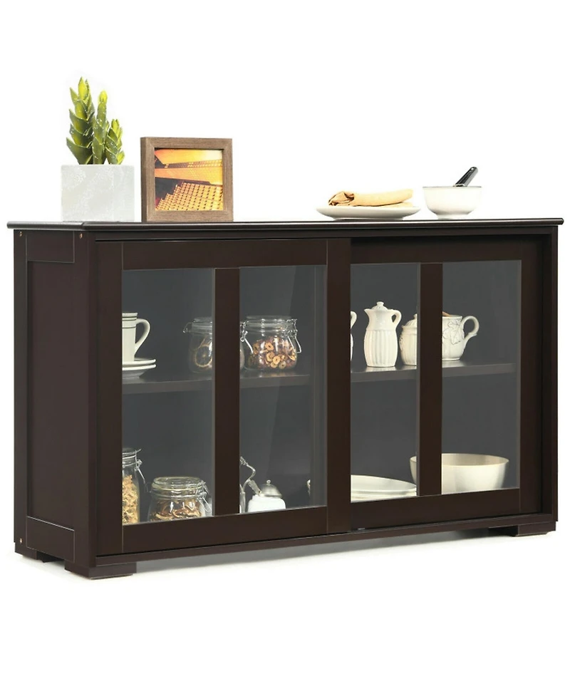 Gouun Sliding Glass Door Sideboard Buffet Cabinet with Adjustable Shelves