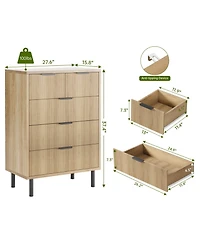 gaomon 5-Drawer Fluted Dresser for Bedroom, Modern Wide Chest of Drawers with Metal Legs Storage Cabinet