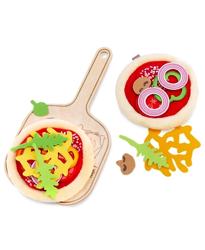 Haba Pizza Play Food Set for Kids Play Kitchen - Felt Toy Food Pizza with Toppings and Wooden Kids Kitchen Accessories for Ages 3+
