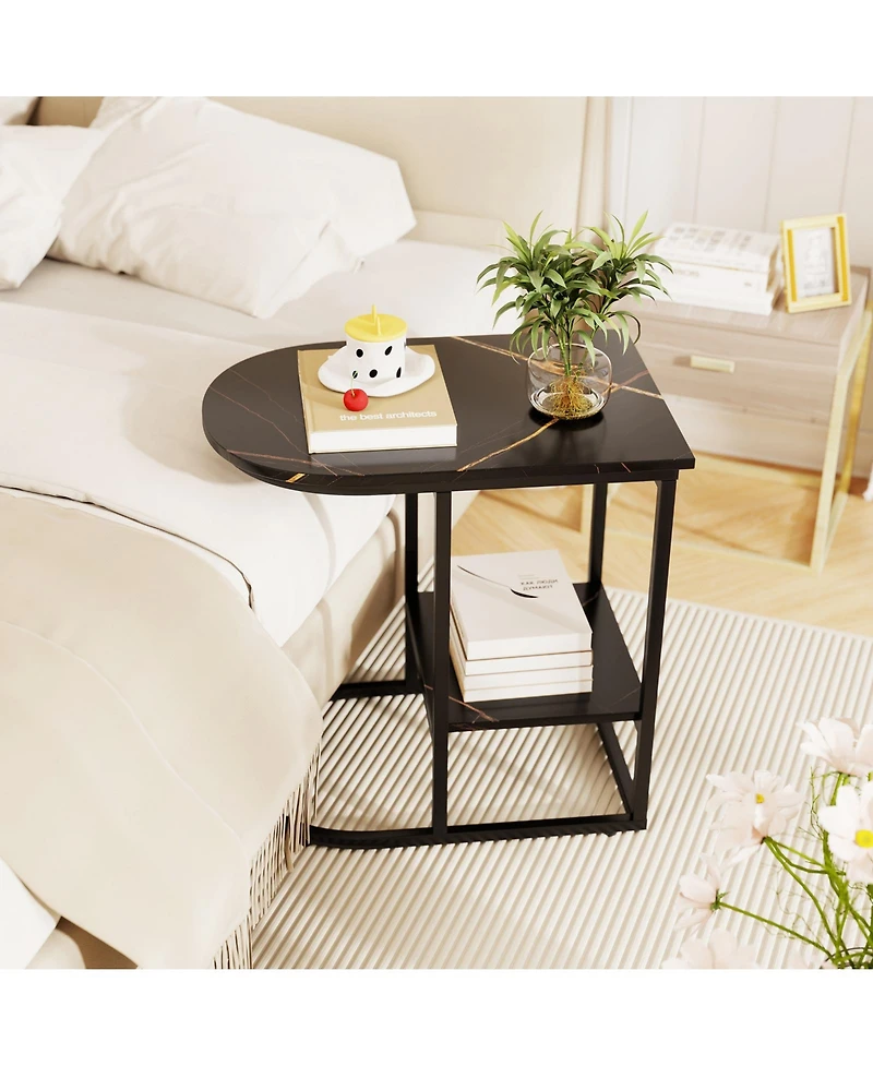 Gymax C-Shaped Side Table Compact 2-tier Storage End for Small Space
