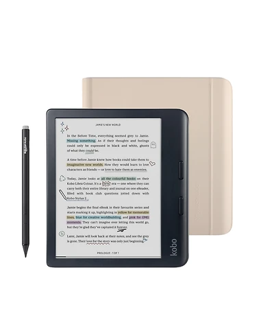 Kobo Libra 32GB Colour eReader with Notebook SleepCover Case and Stylus Bundle