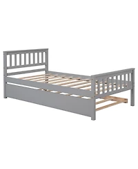 Rainsken Twin Bed with Trundle, Wood Platform Frame Headboard and Footboard, No Box Spring Needed for Kids Boys Girls Teens