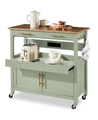 Best Choice Products 36in Large Rolling Kitchen Island Cart, 2-Door Cabinet, Outlet, Hooks, and Wheels