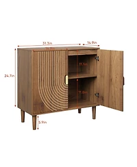 Flynama Wood Buffet Cabinet Line Groove Sideboard Storage For Living Room Entryway
