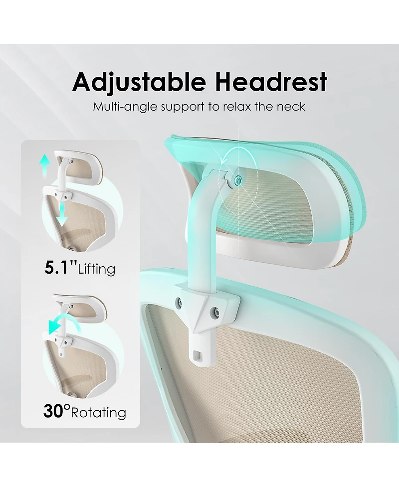 Flynama WhiteandKhaki High Back Mesh Chair,HeadrestandAdjustable Lumbar Support