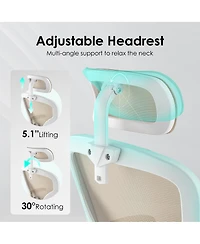 Flynama WhiteandKhaki High Back Mesh Chair,HeadrestandAdjustable Lumbar Support