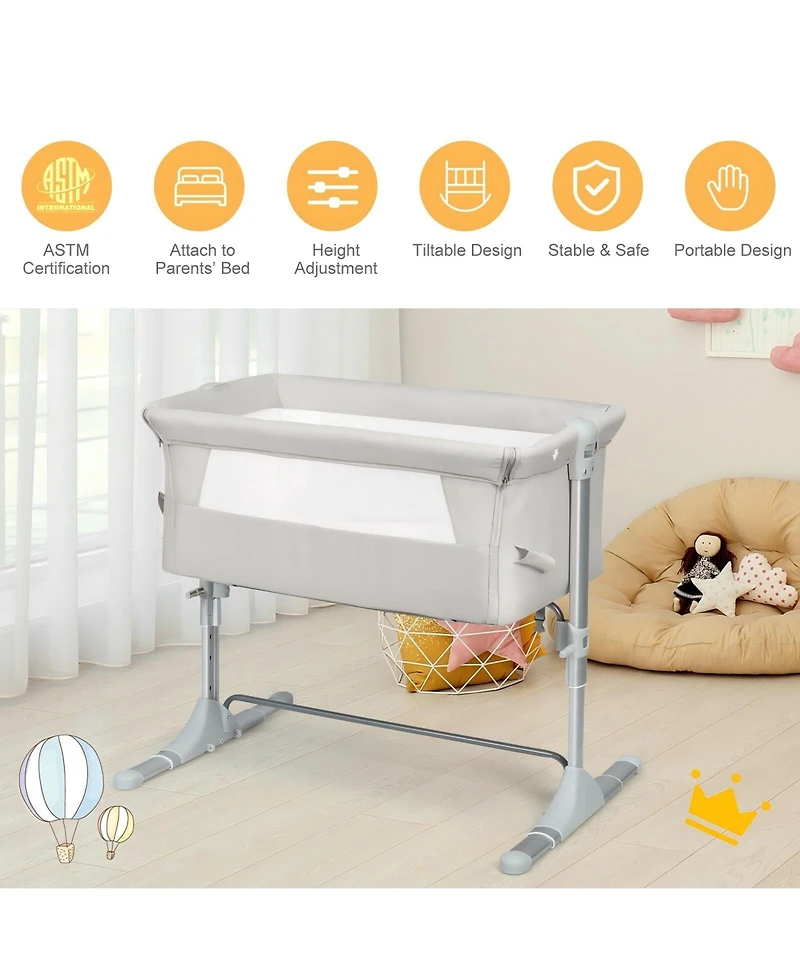 Gouun Baby 4-Height Travel Bedside Bassinet with Breathable Mesh and Carry Bag