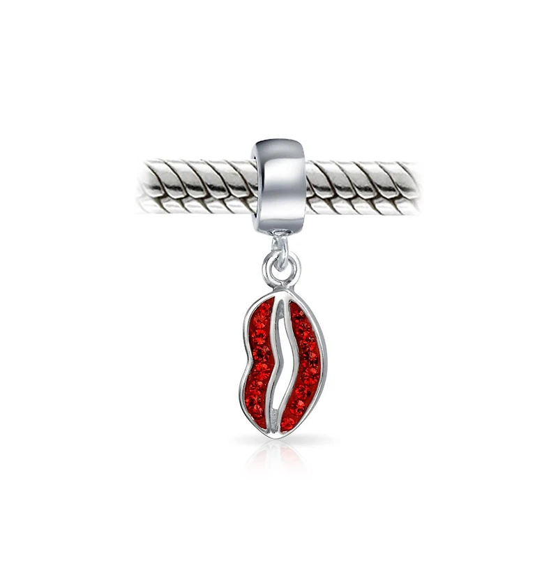 Bling Jewelry Sexy Crystal Kiss Lip Dangle Charm Bead .925 Sterling Silver for Bracelet