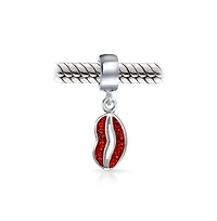 Bling Jewelry Sexy Crystal Kiss Lip Dangle Charm Bead .925 Sterling Silver for Bracelet