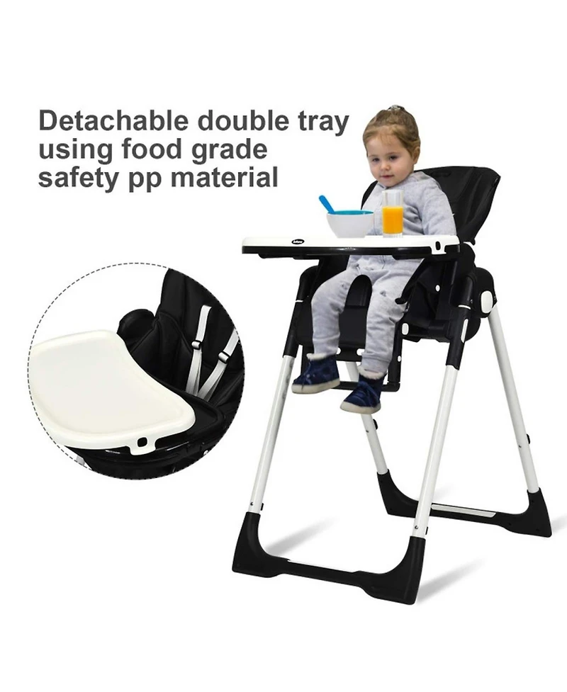 Gouun Foldable Highchair with Adjustable Backrest Recline and Removable Tray