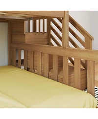 Max & Lily Wooden over Full Low Bunk Bed for Kids with Staircase, Pecan