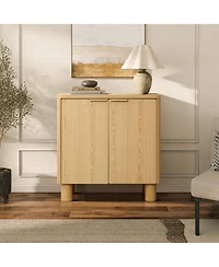 LuxenHome Natural Wood Finish 2-Door Storage Cabinet, Manufactured Wood Organizer for Home and Office