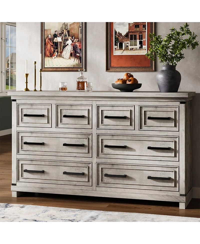 gaomon Farmhouse 8 Drawer Dresser, Rustic Wood Chest of Drawers for Bedroom