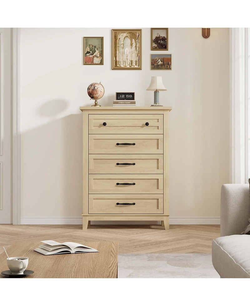 gaomon 5 Drawer Vertical Dresser, 41.3" Tall Modern Wooden Storage Chest for Bedroom Living Room