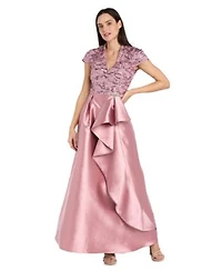 R M Richards Womens Long Mikado Ballgown With Embroidered Mesh Bodice