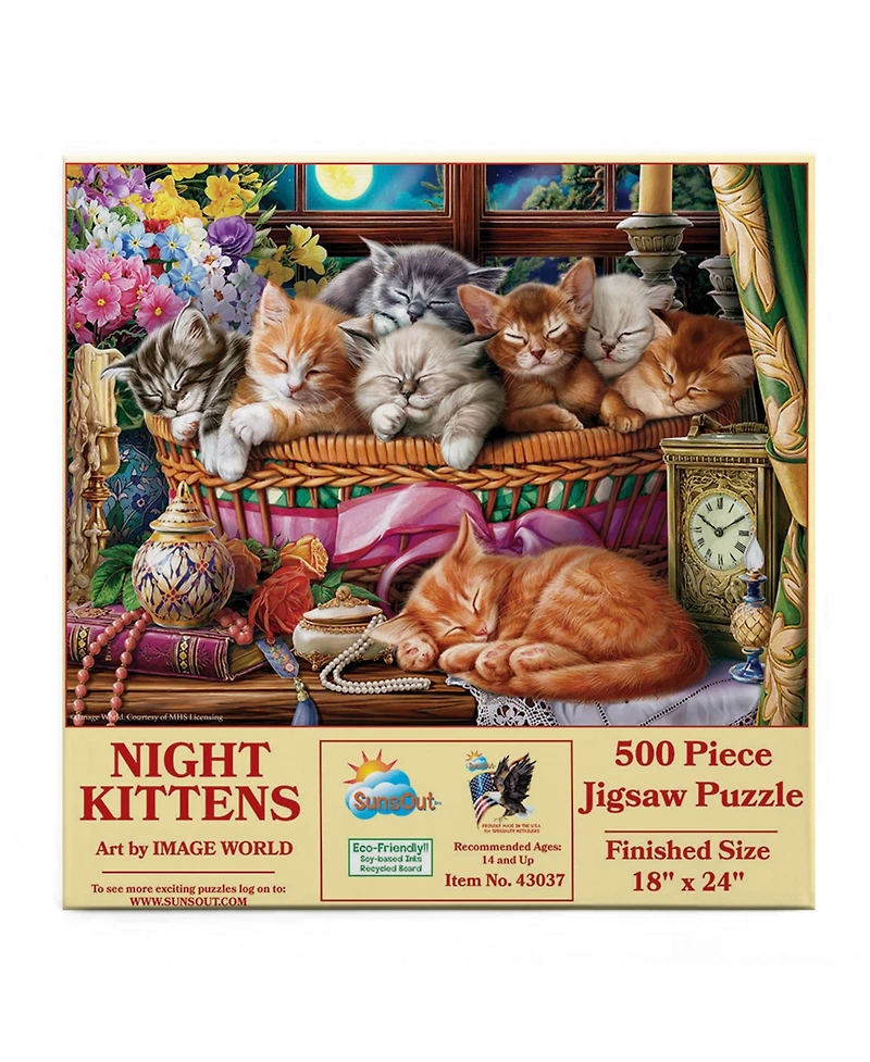 SunsOut Night Kittens 500 piece Jigsaw Puzzle for Adults