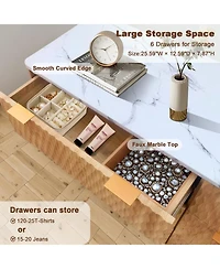 gaomon 6 Drawer Wood Dresser with Faux Marble Top, 54" Wide Farmhouse Chest, Drip Pattern Design