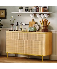 gaomon Fluted 7 Drawer Dresser with Gold Handles Curved Profile Design, 54" Wide Modern Wood Storage Cabinet and Tv Stand