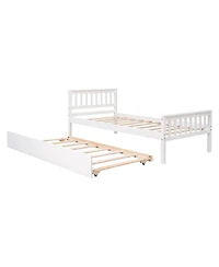 Sailvan Twin Bed with Trundle, Solid Wood Platform Frame Headboard, No Box Spring Needed